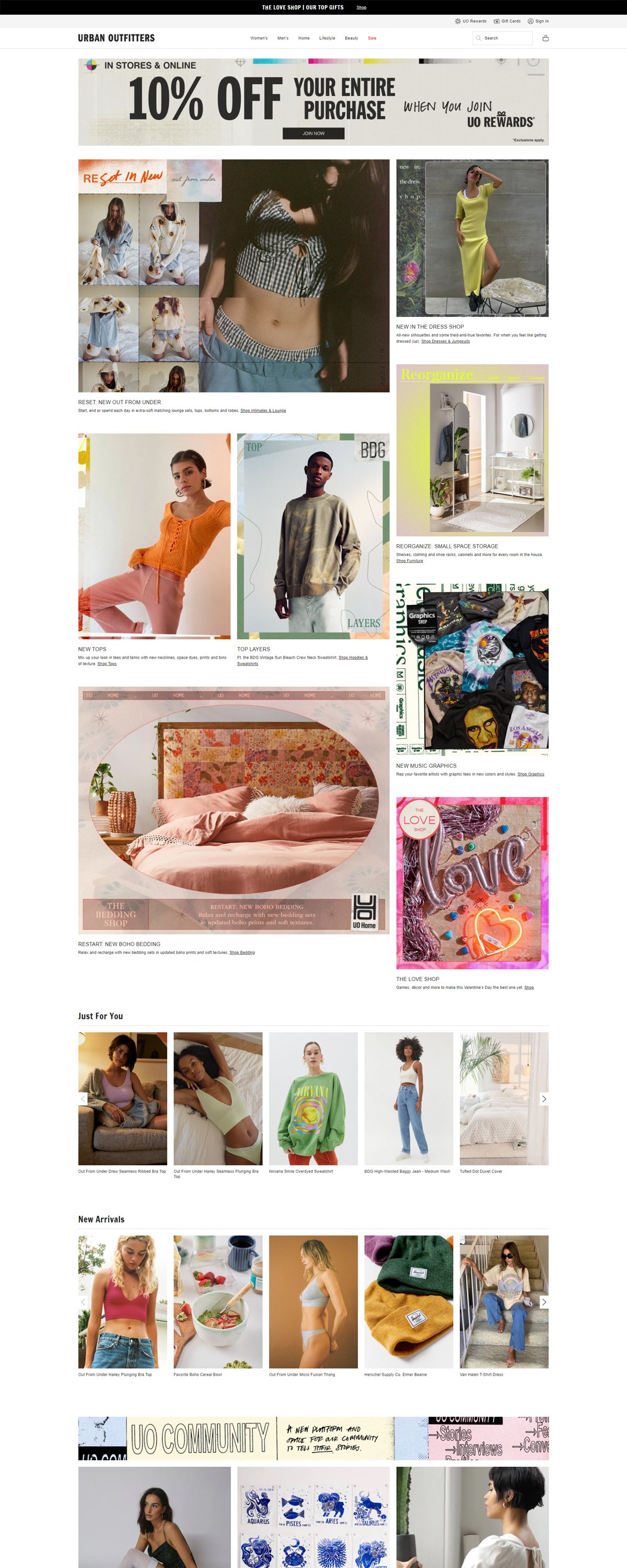 eCommerce website: urban Outfitters