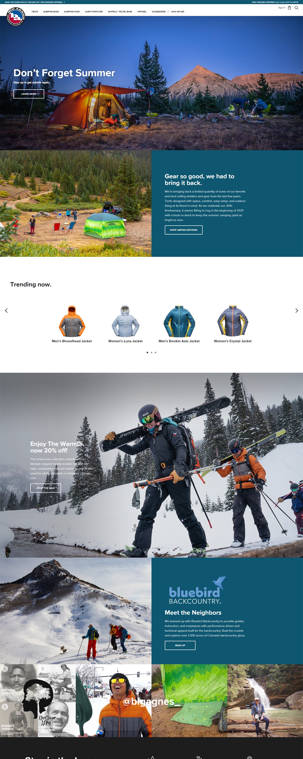 eCommerce website: Big Agnes
