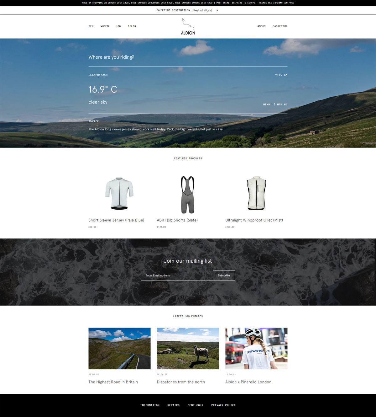 eCommerce website: Albion