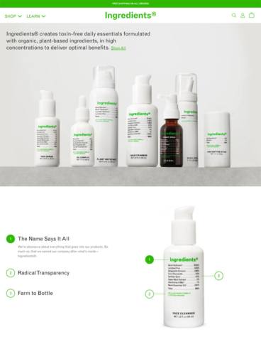 eCommerce website: Ingredients