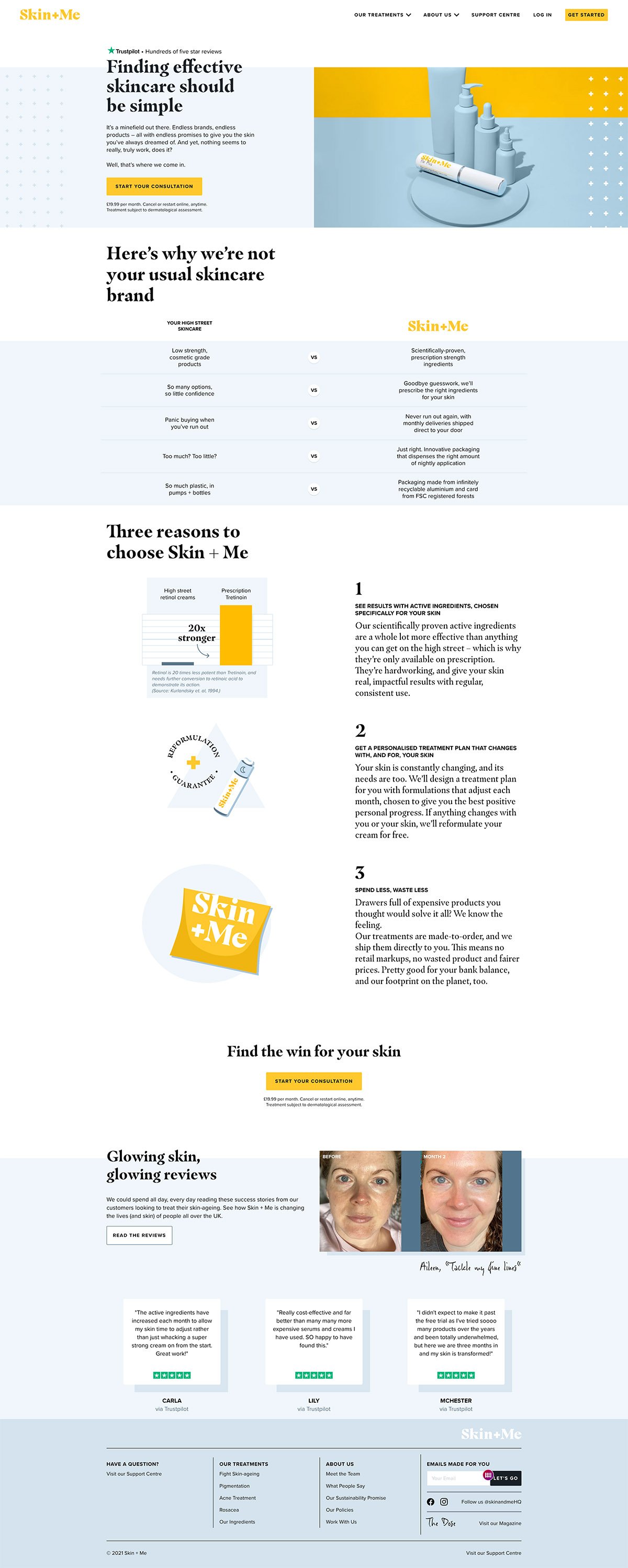 eCommerce website: Skin+Me