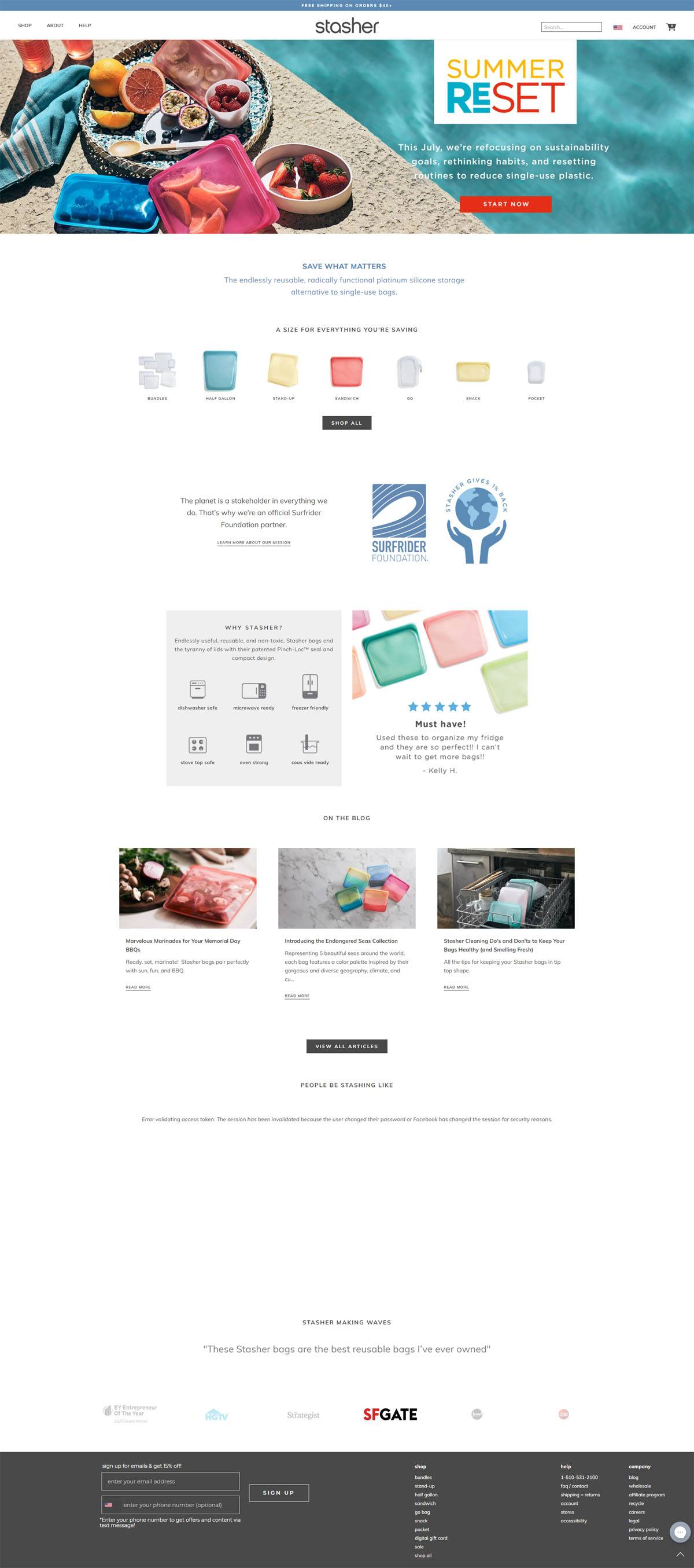 eCommerce website: Stasher