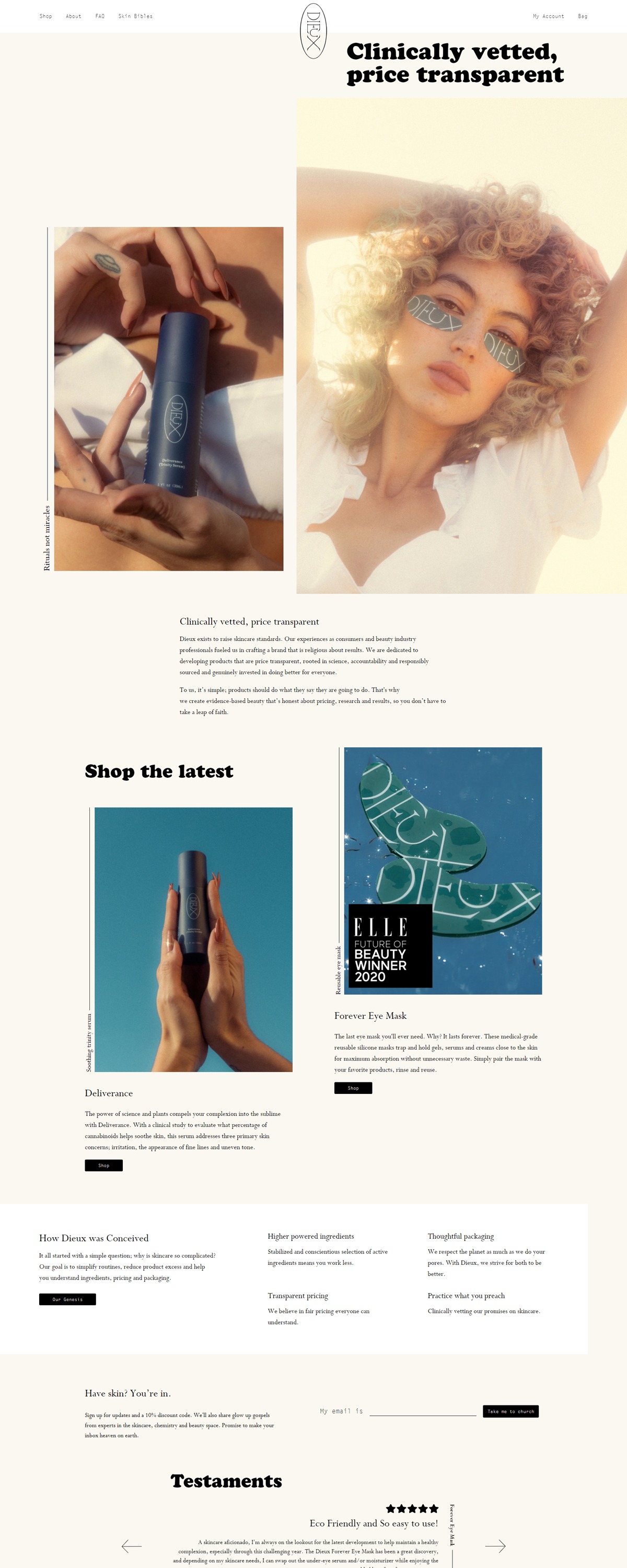eCommerce website: Dieux