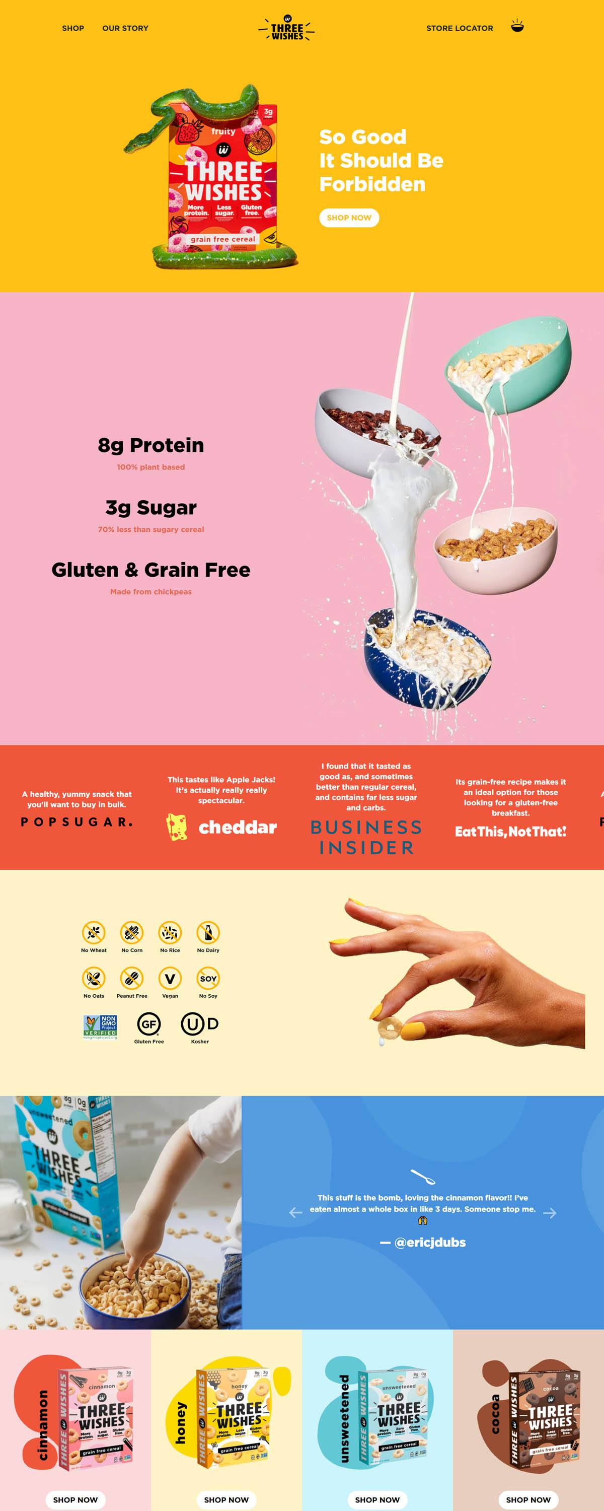 eCommerce website: Three Wishes Cereal