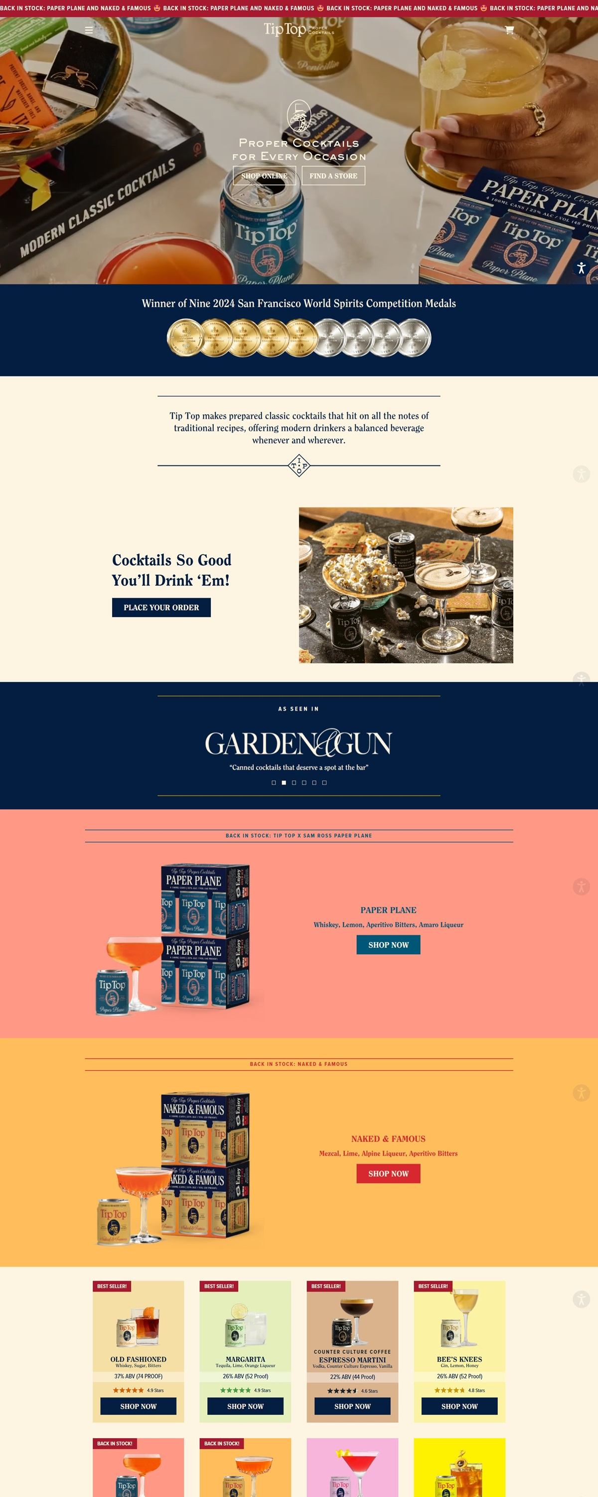 eCommerce website: Tip Top Cocktails