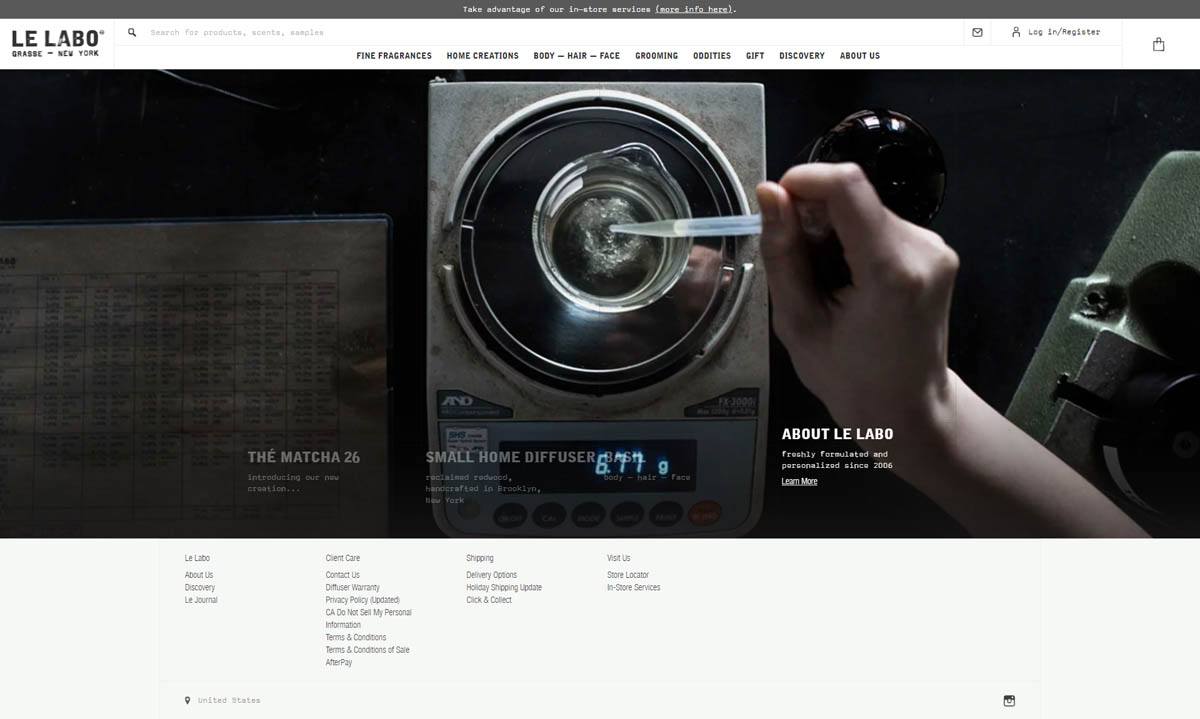 eCommerce website: Le Labo Fragrances