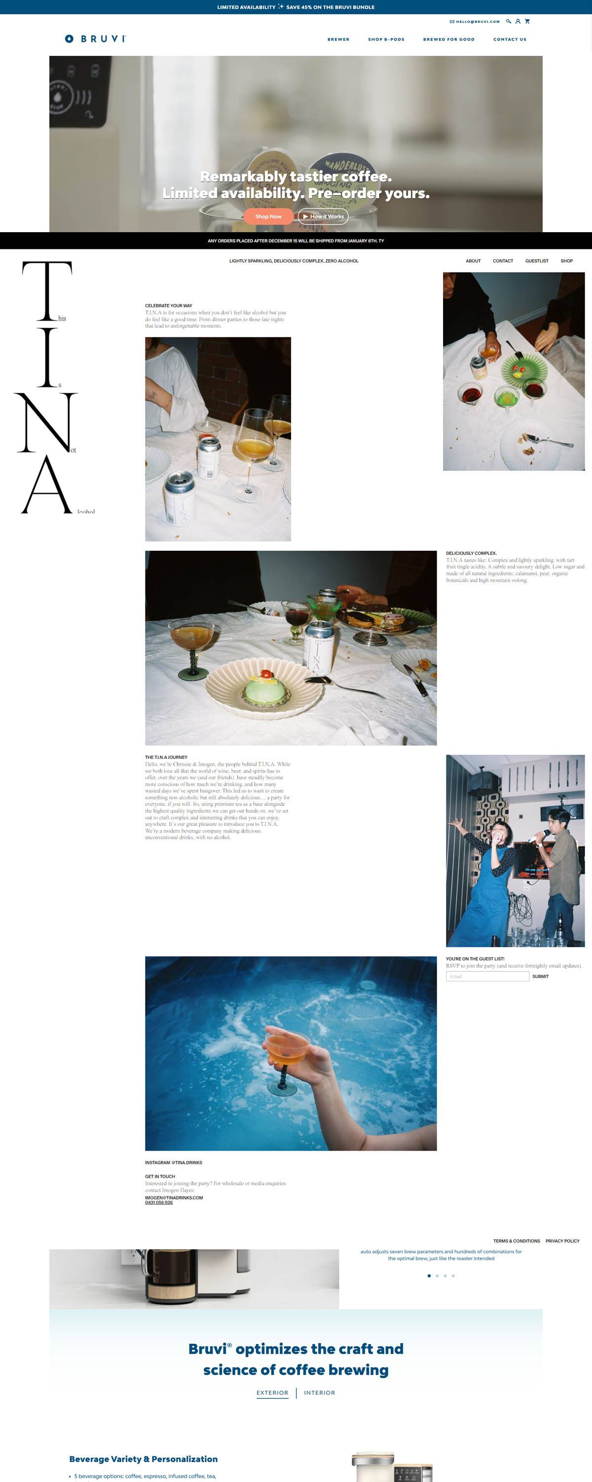 eCommerce website: TINA Drinks