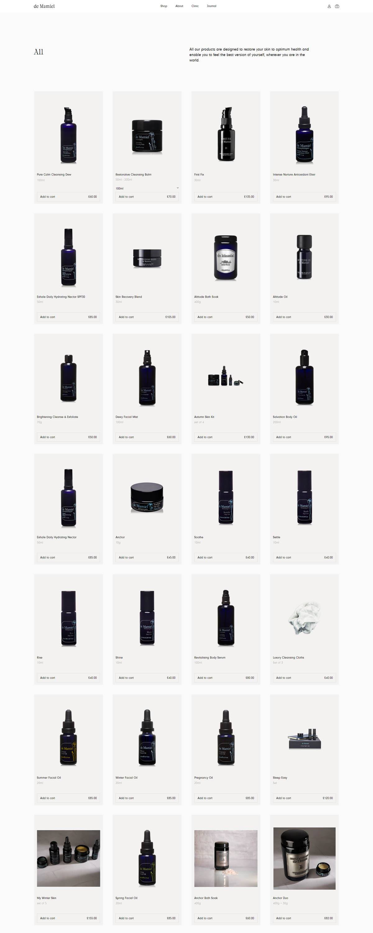 eCommerce website: de Mamiel