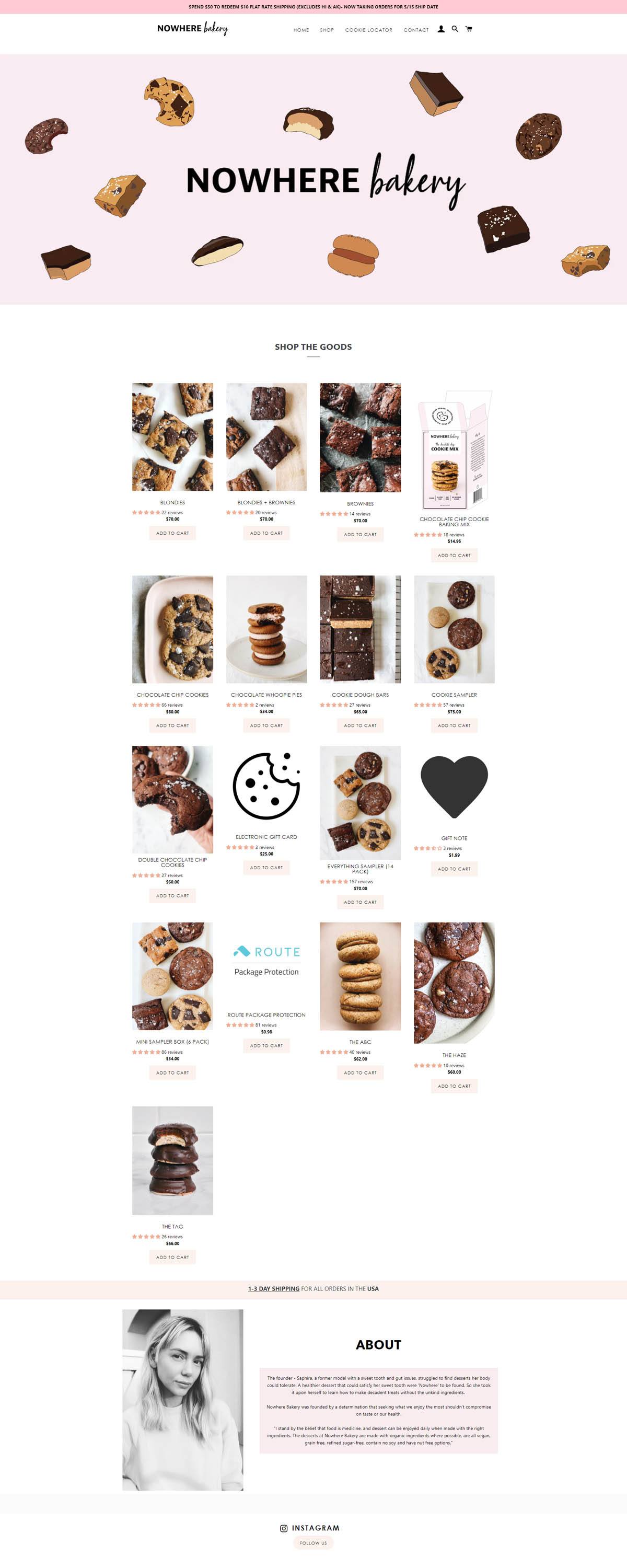 eCommerce website: Nowhere Bakery