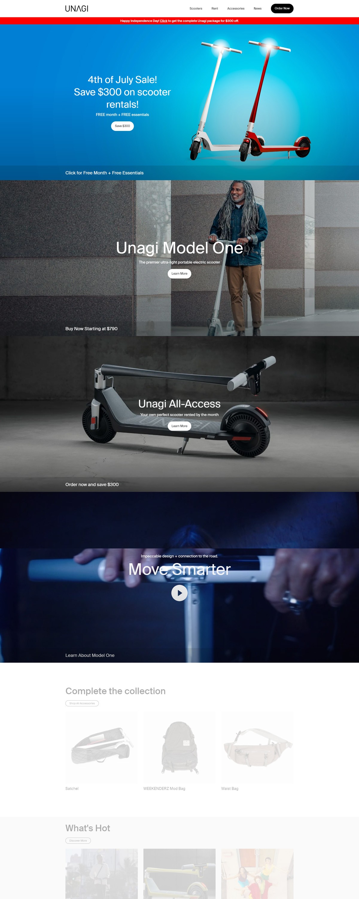 eCommerce website: Unagi Scooters