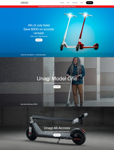 eCommerce website: Unagi Scooters