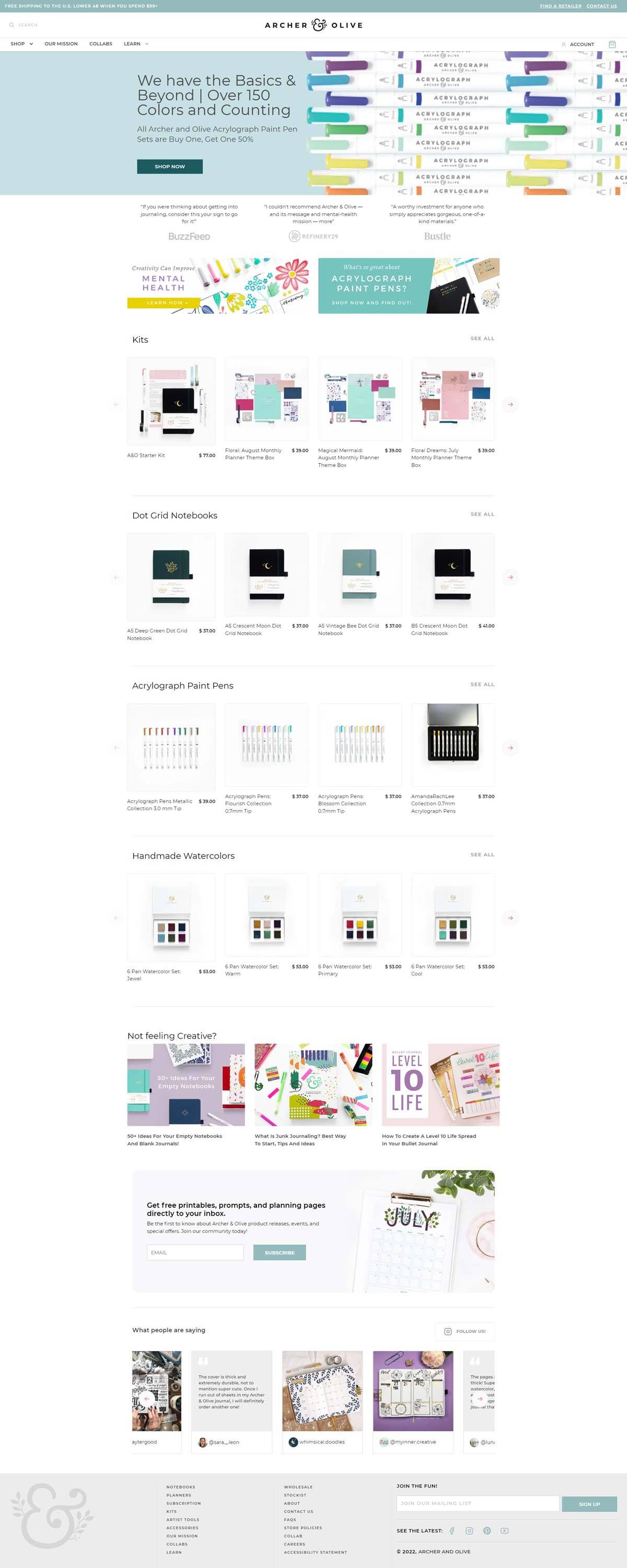 eCommerce website: Archer & Olive