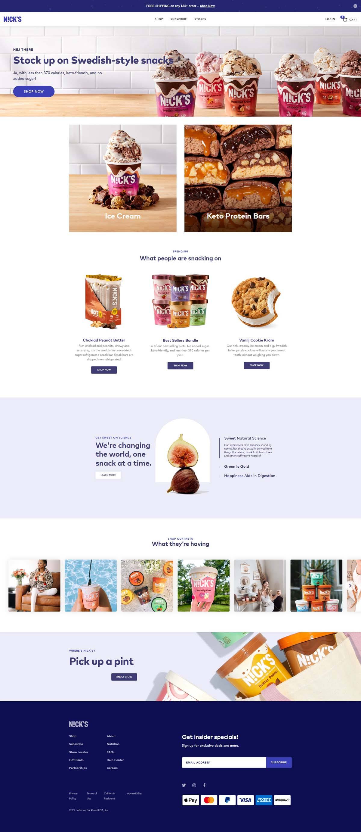 eCommerce website: Nick’s Ice Creams