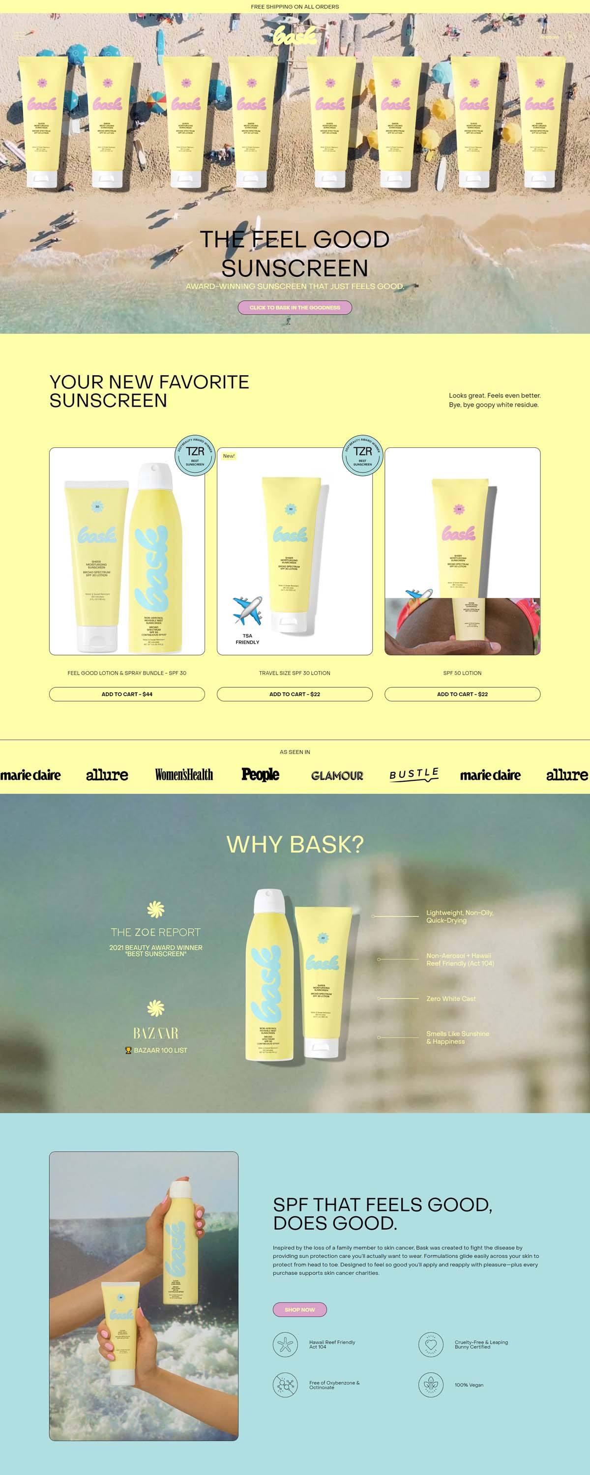 eCommerce website: Back Suncare