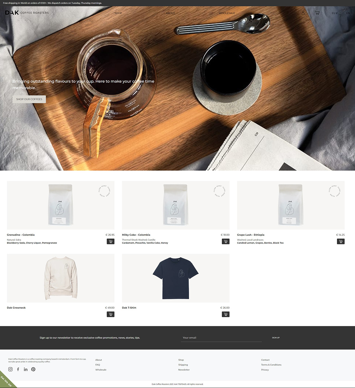 eCommerce website: Dak Coffee Roasters