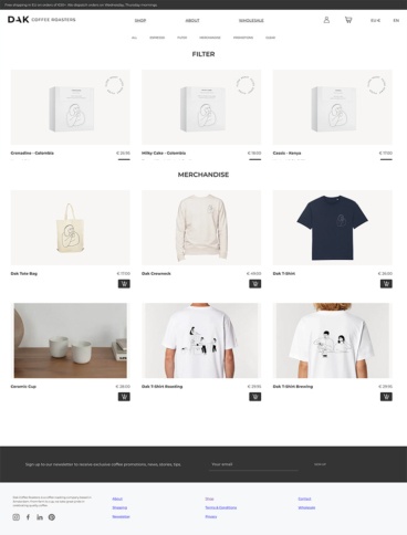 eCommerce website: Dak Coffee Roasters