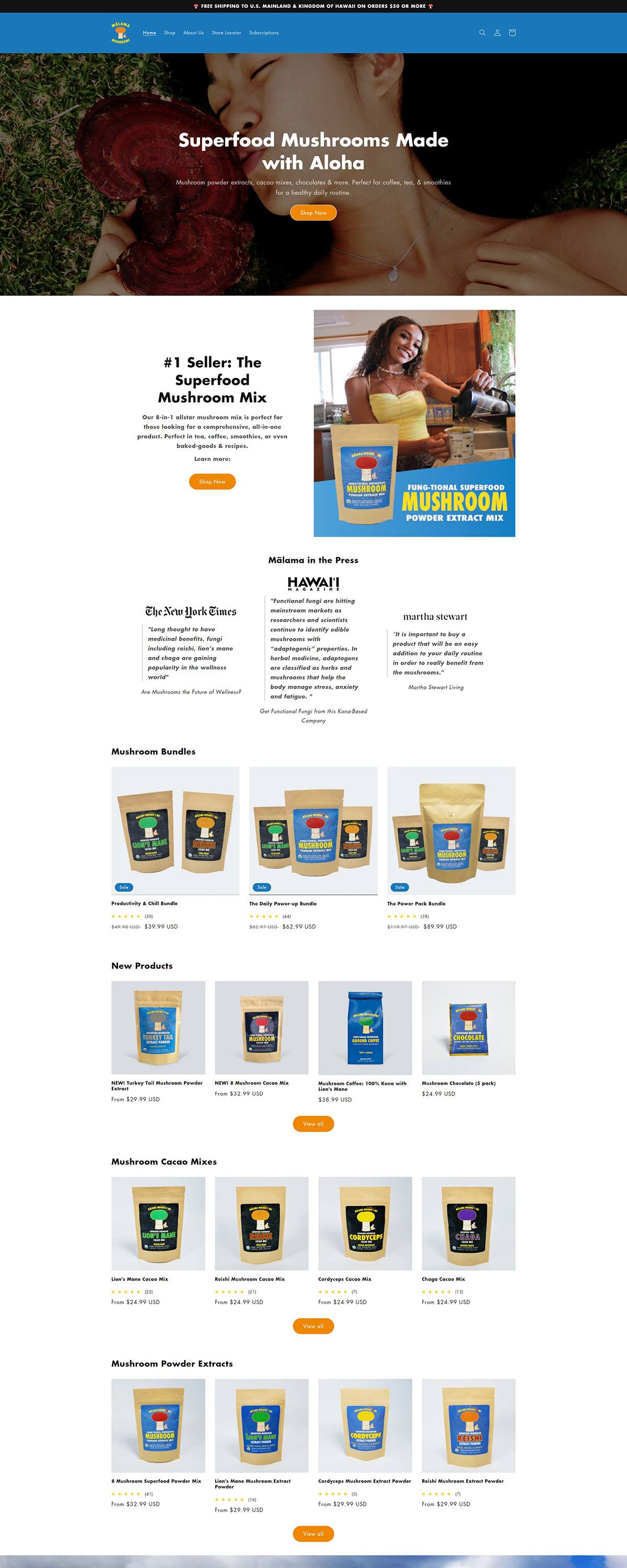 eCommerce website: Mālama Mushrooms