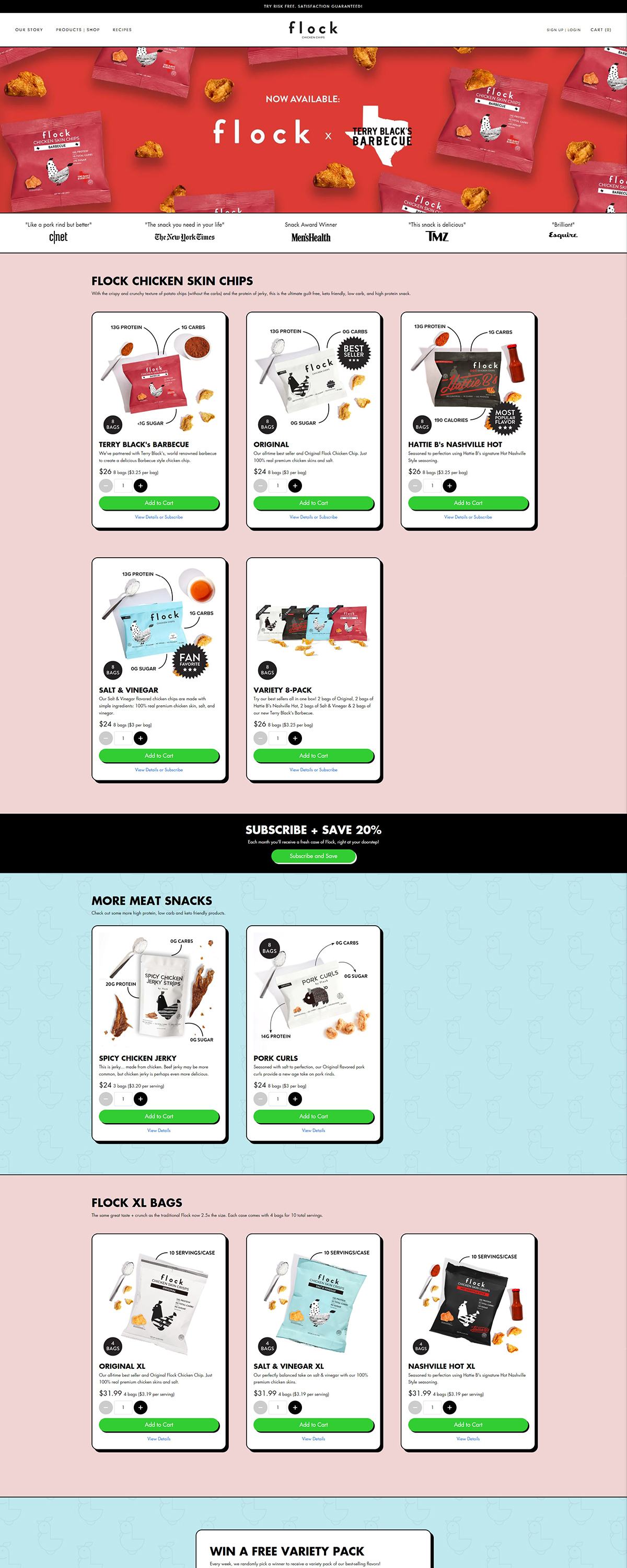 eCommerce website: Flock Chicken Chips