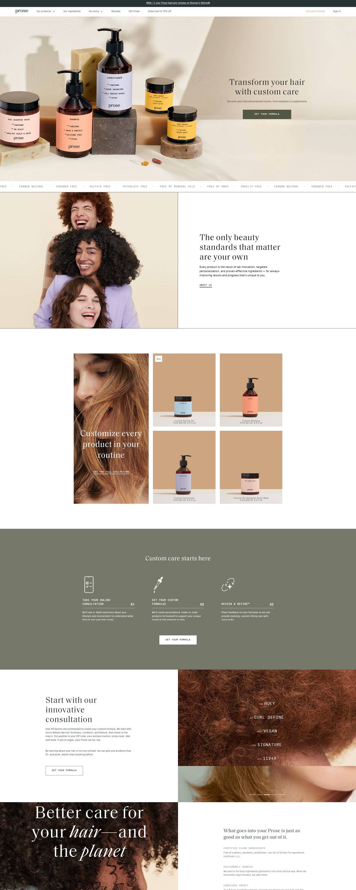 eCommerce website: Prose