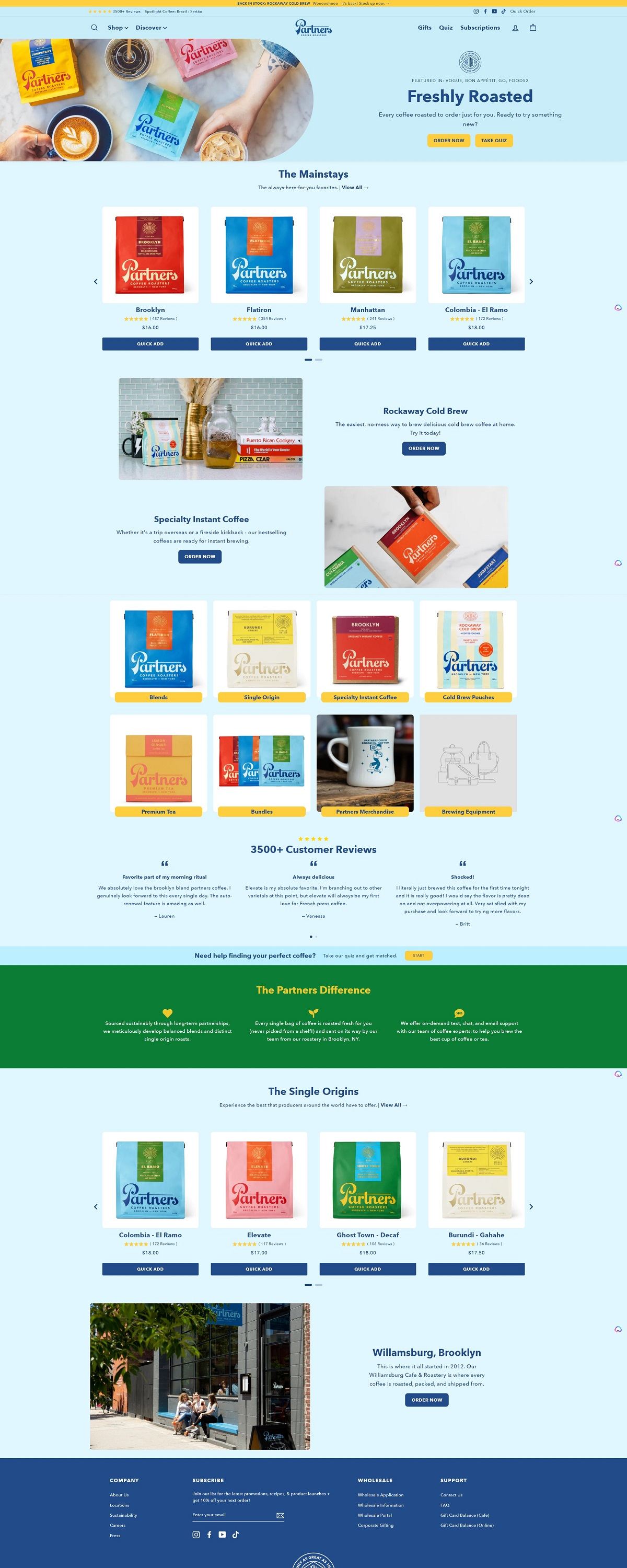 eCommerce website: Partners Coffee
