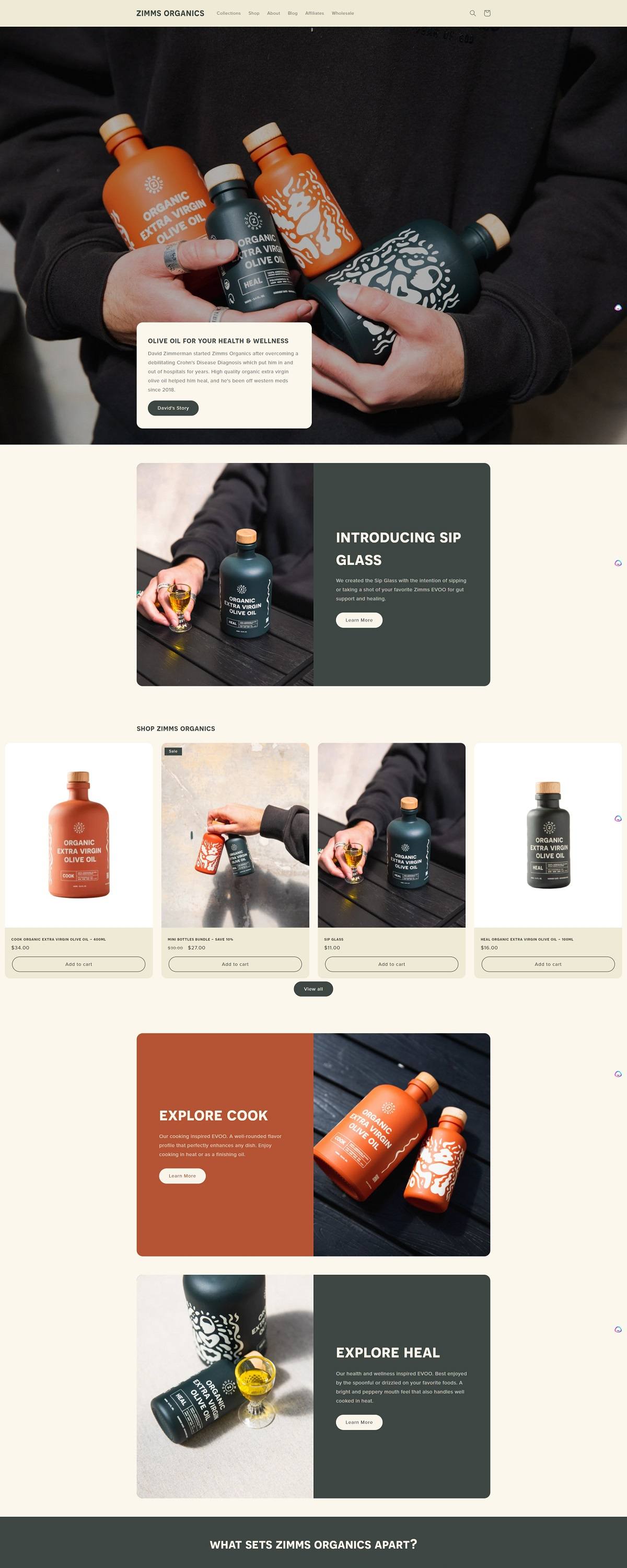 eCommerce website: Zimms Organics
