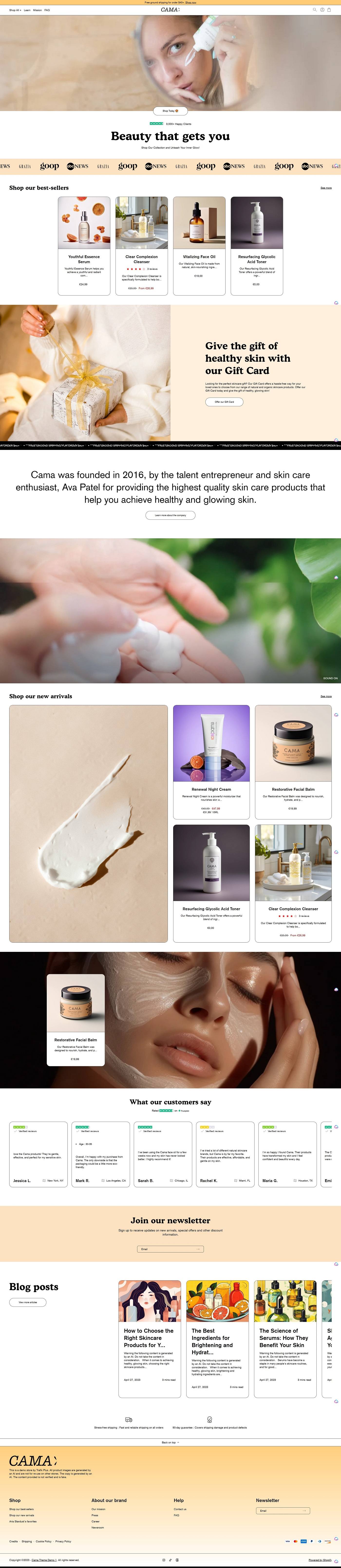 eCommerce website template: Cama