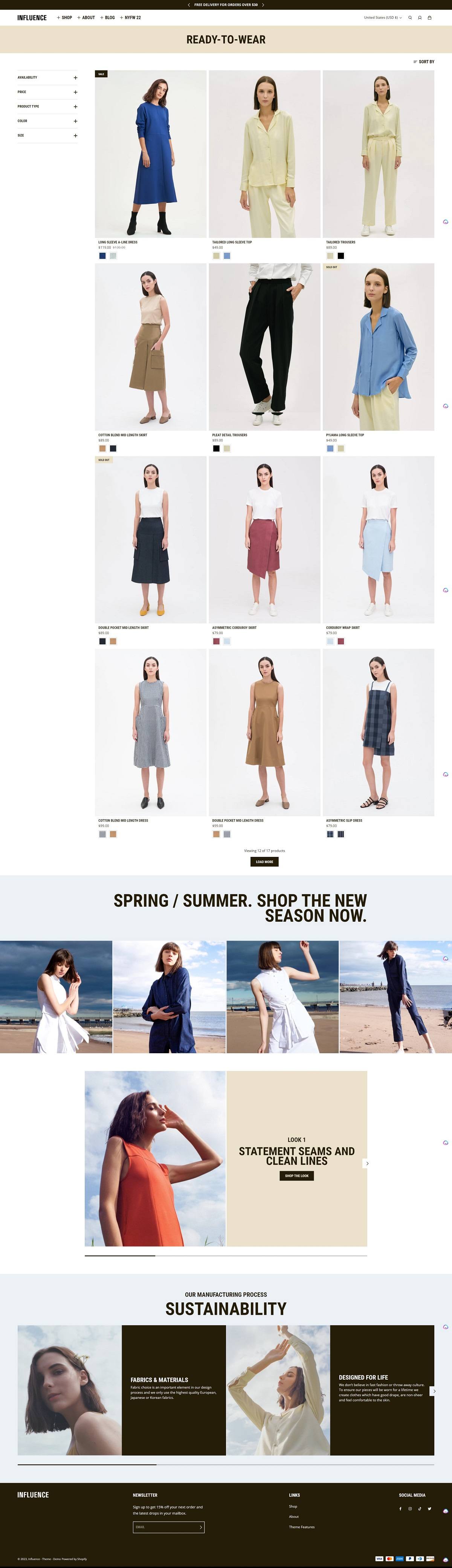 eCommerce website template: Influence