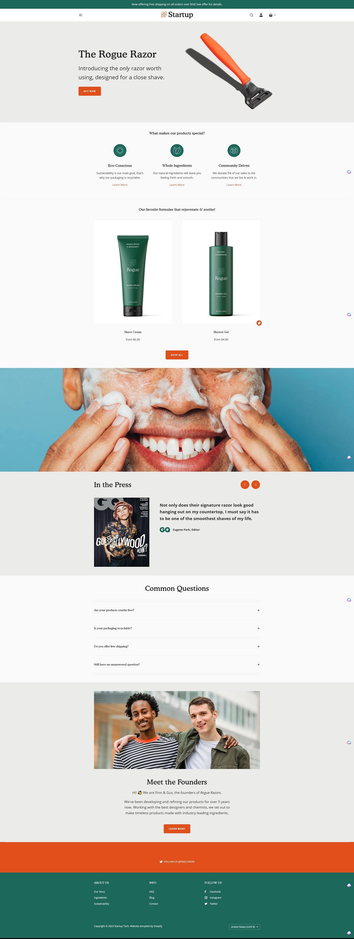 eCommerce website template: Startup