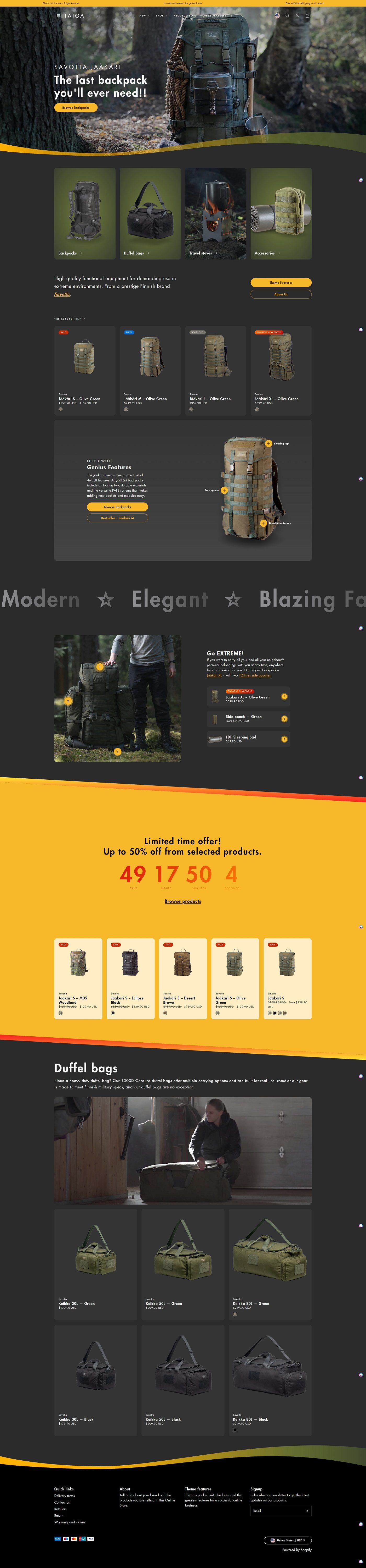 eCommerce website template: Taiga