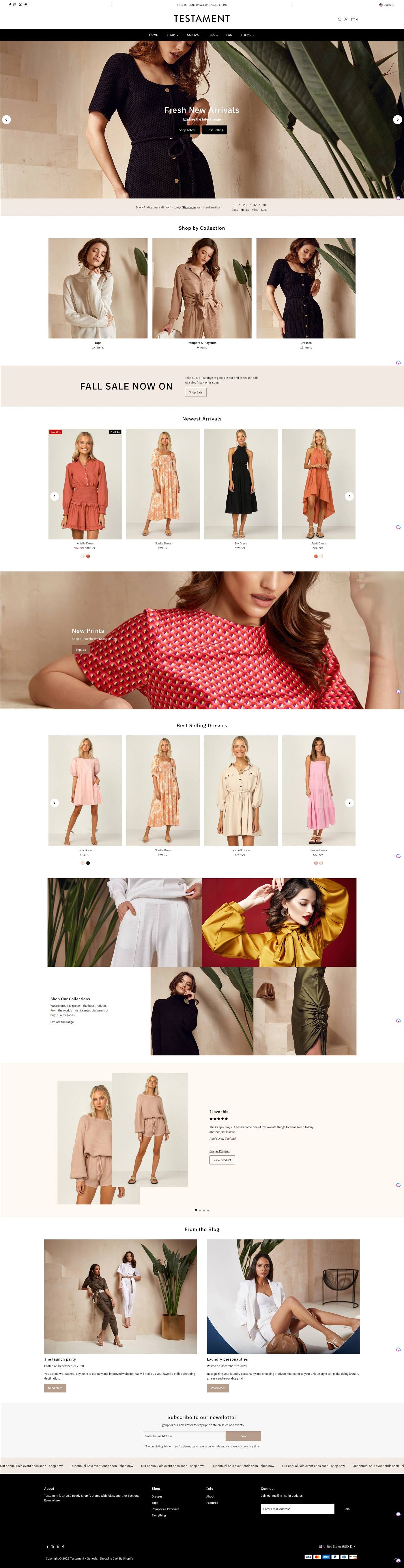 eCommerce website template: Testament