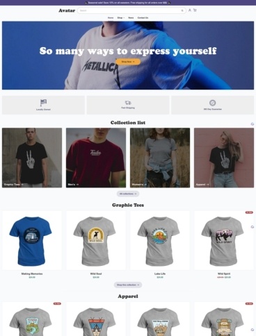 eCommerce website template: Avatar