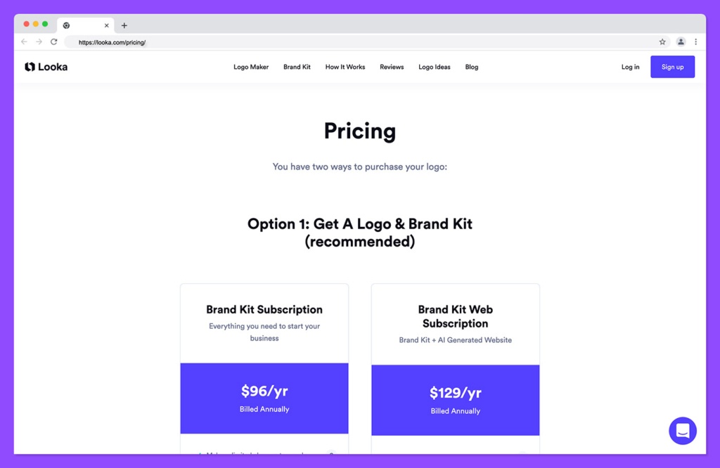 looka logo design pricing