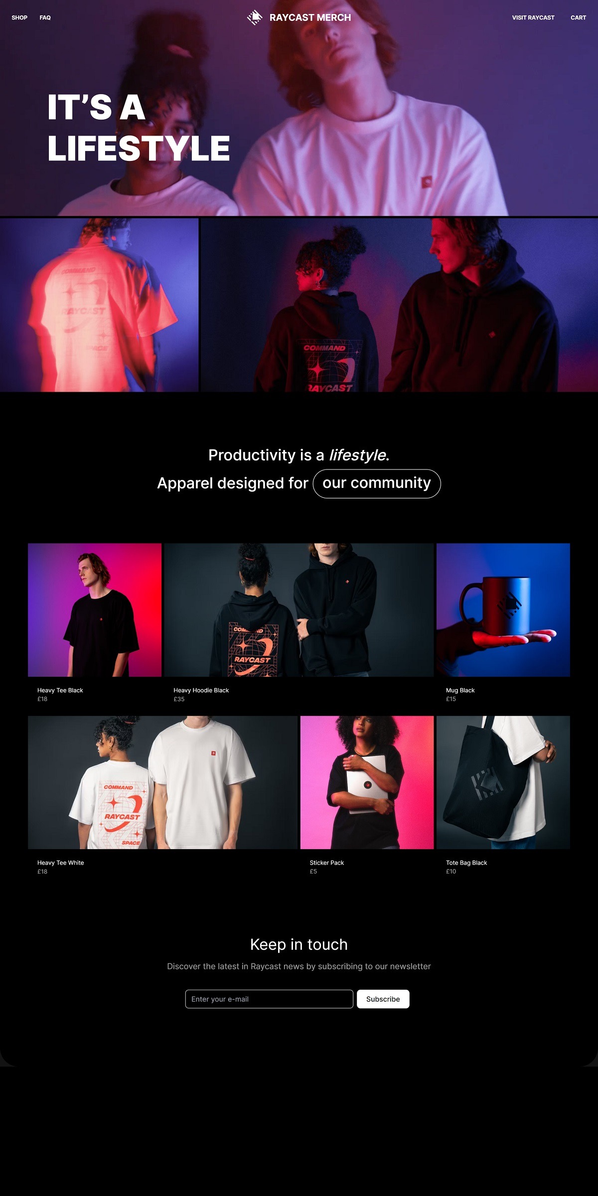 eCommerce website: Raycast Merch