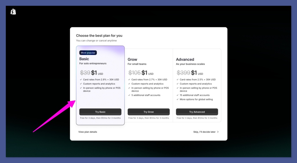choose shopify plan