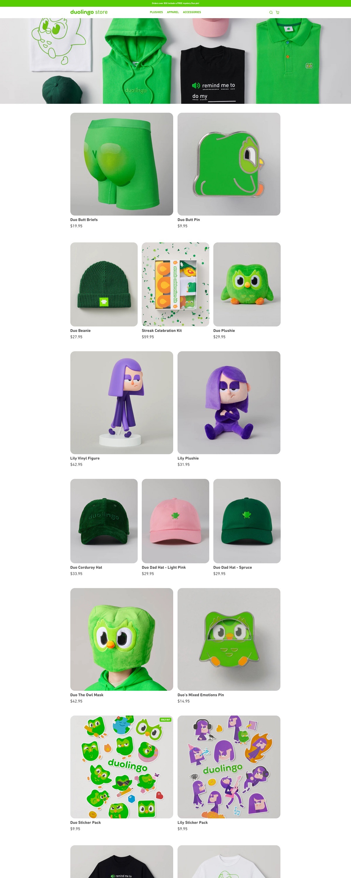 eCommerce website: Duolingo Store