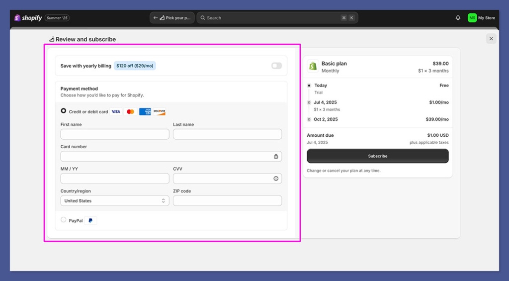 shopify add credit card details