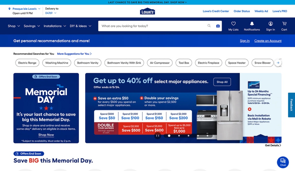 Lowes ecommerce website usa