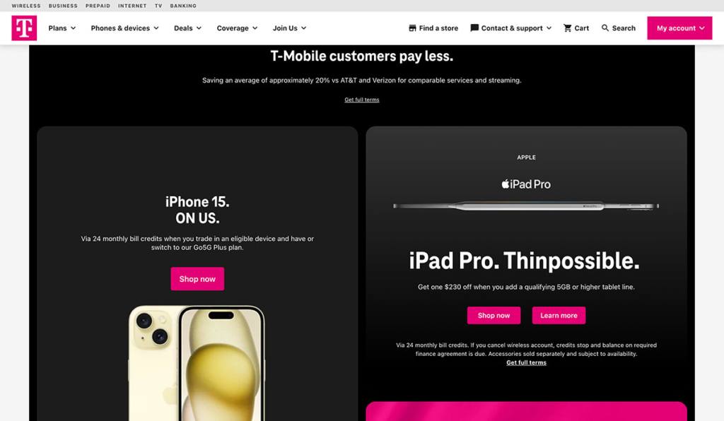 T-Mobile ecommerce website usa