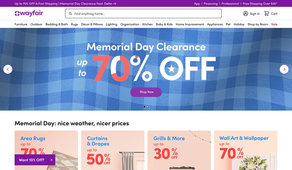 Wayfair ecommerce website usa