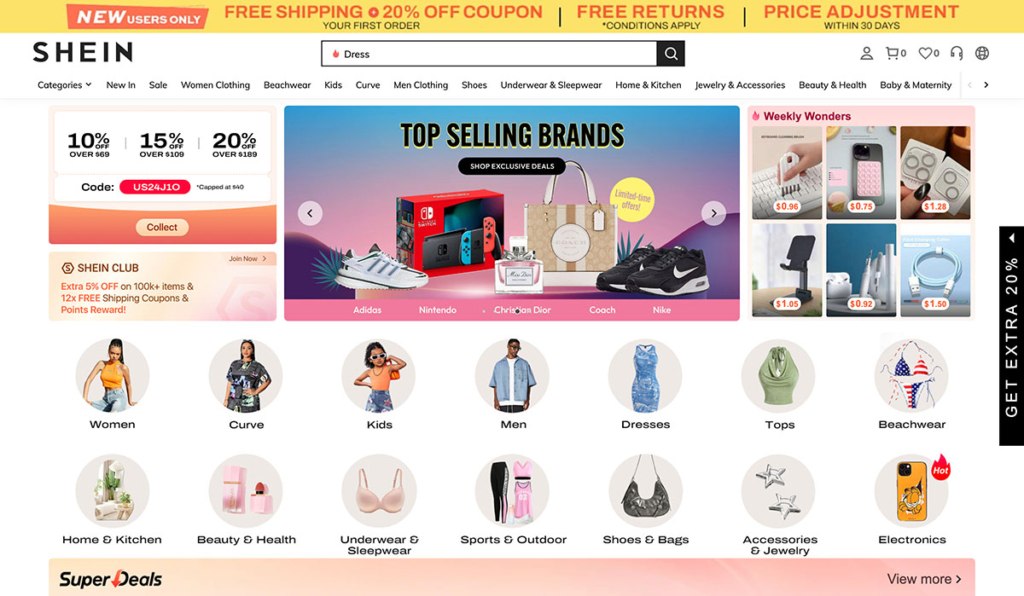 shein ecommerce website usa