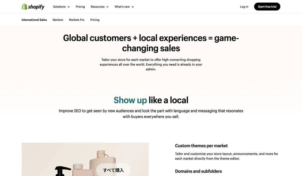 shopify markets homepage