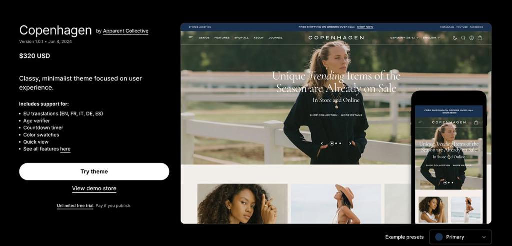Copenhagen shopify theme