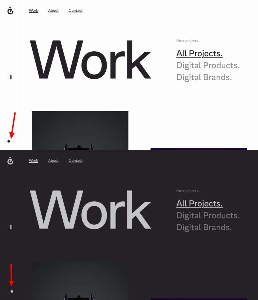Dark mode vs Light Mode example from Evensix
