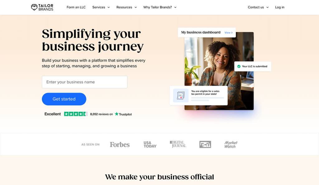 tailor brands homepage