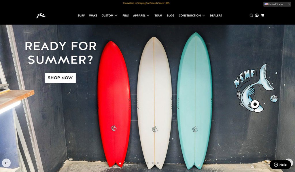 Rusty Surfboards featured homepage