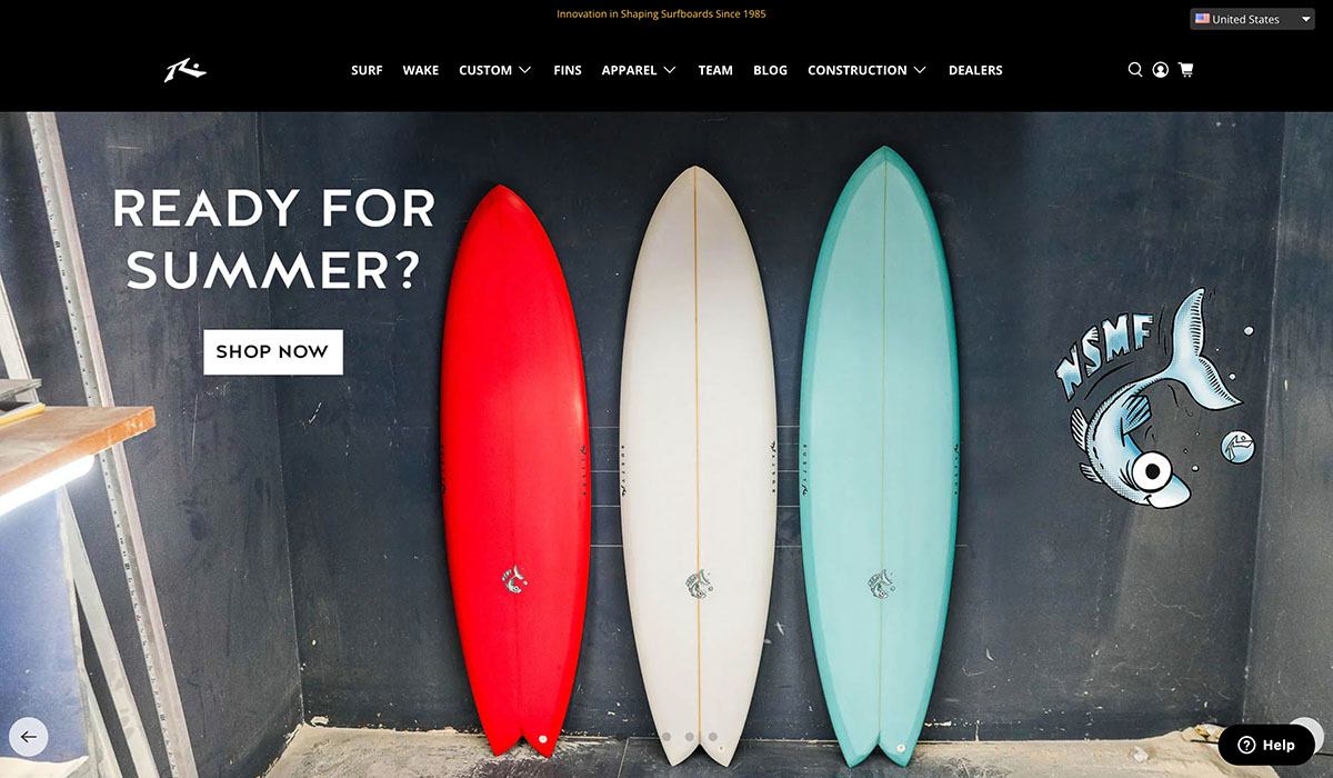 Rusty Surfboards featured homepage