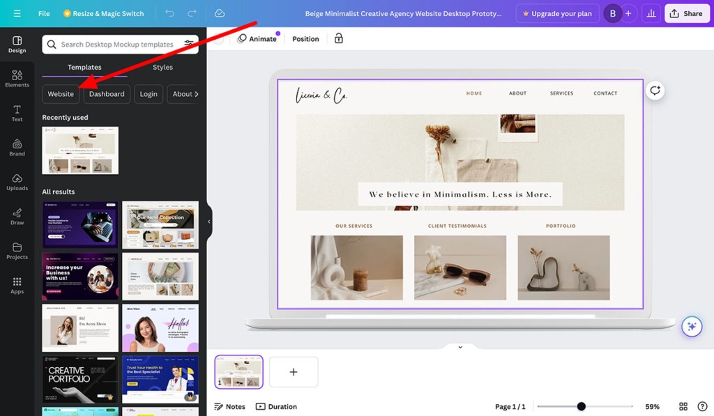 canva website wireframe