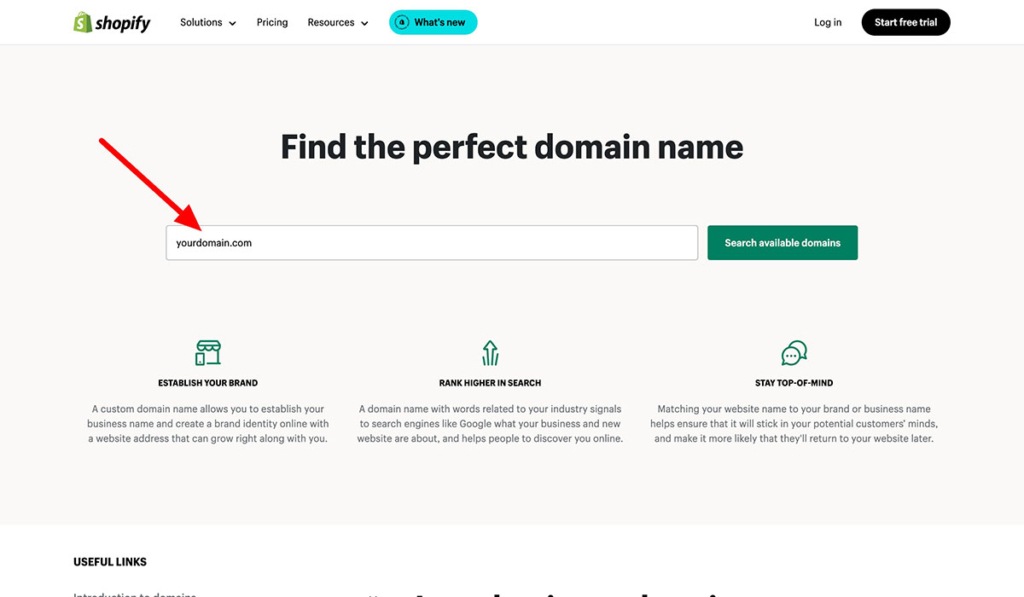 domain name finder shopify