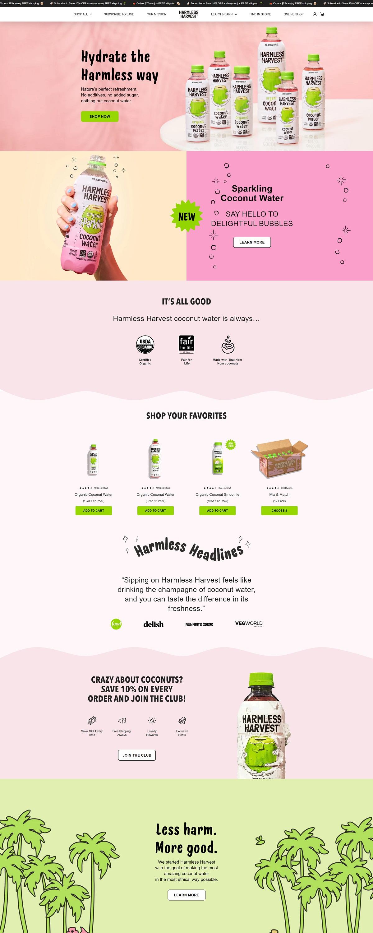 eCommerce website: Harmless Harvest