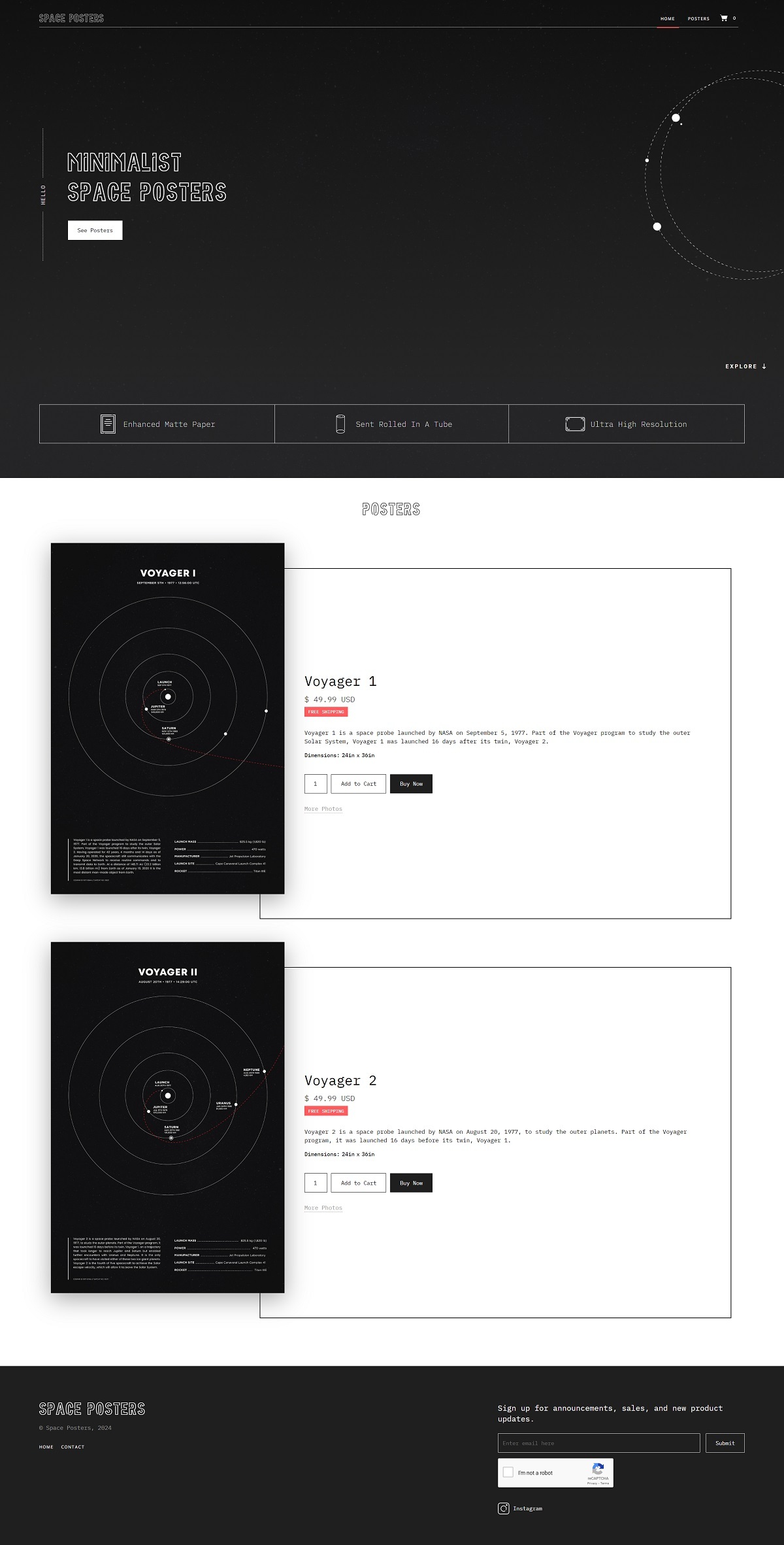 eCommerce website: Space Posters